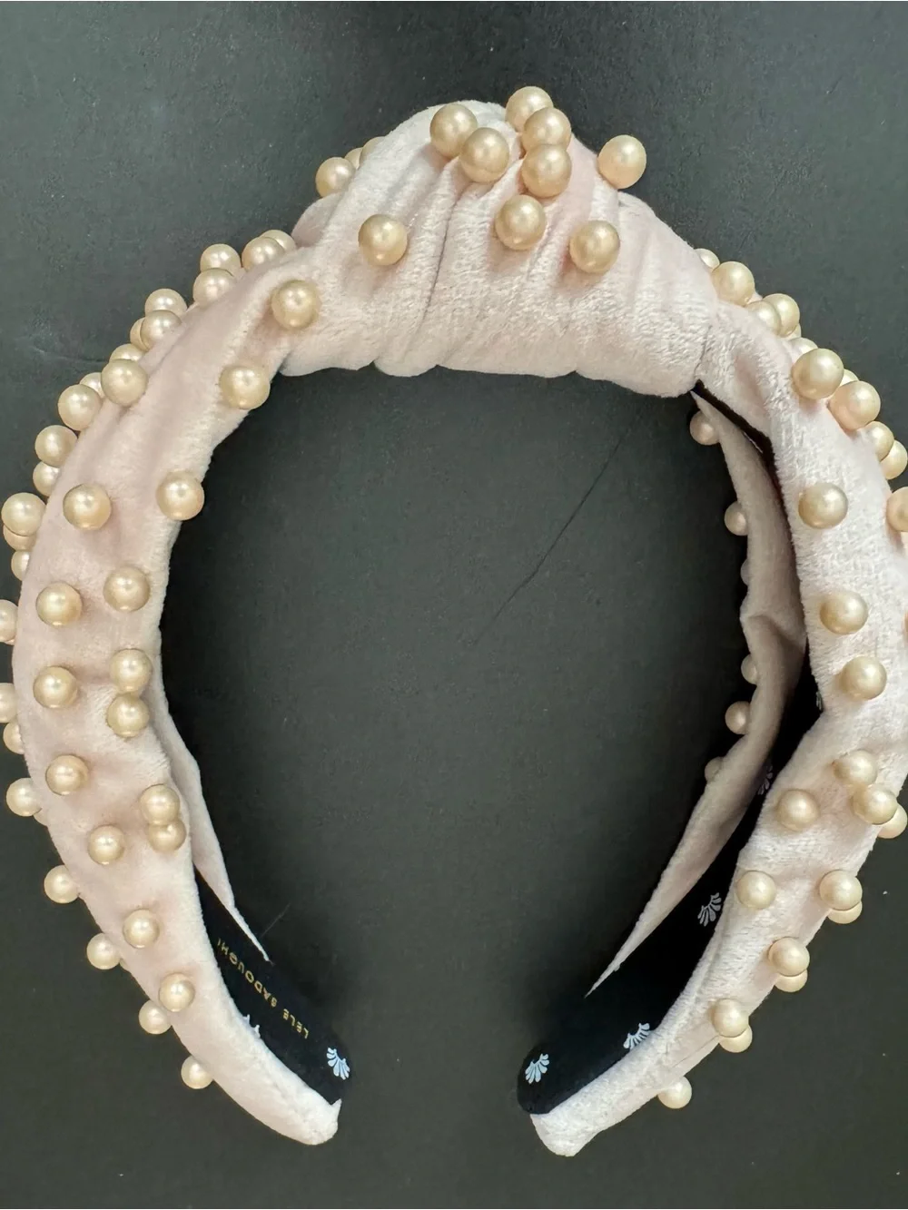 Lele Sandoughi Pearl-Embellished Pink Velvet Headband